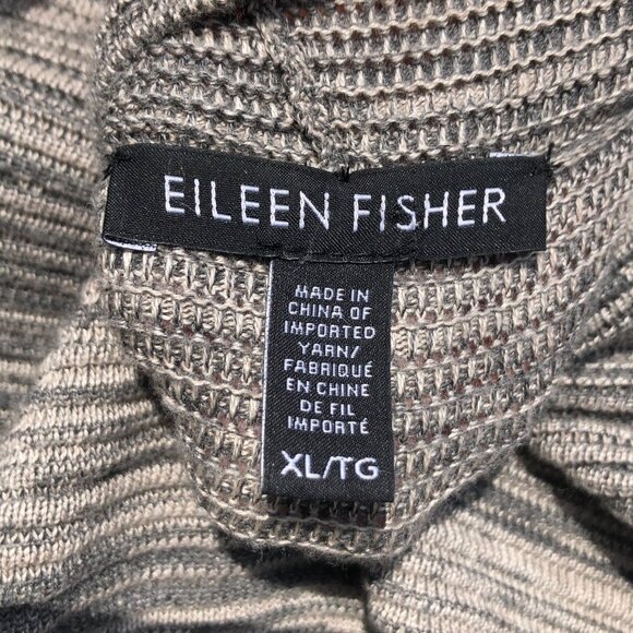 Eileen Fisher XL Cardigan Sweater Top Notch Collar Gray Cream Tan Maple Oat Long - Picture 13 of 14